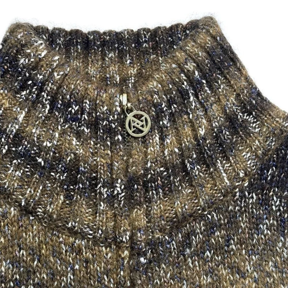 ADRIENNE VITTADINI Wool Blend Cardigan‎ Zip Up Sweater Medium Brown Multicolor